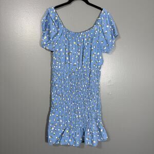 Speed Control Women's Blue Floral Cottagecore Coquette Smocked Dress - Medium